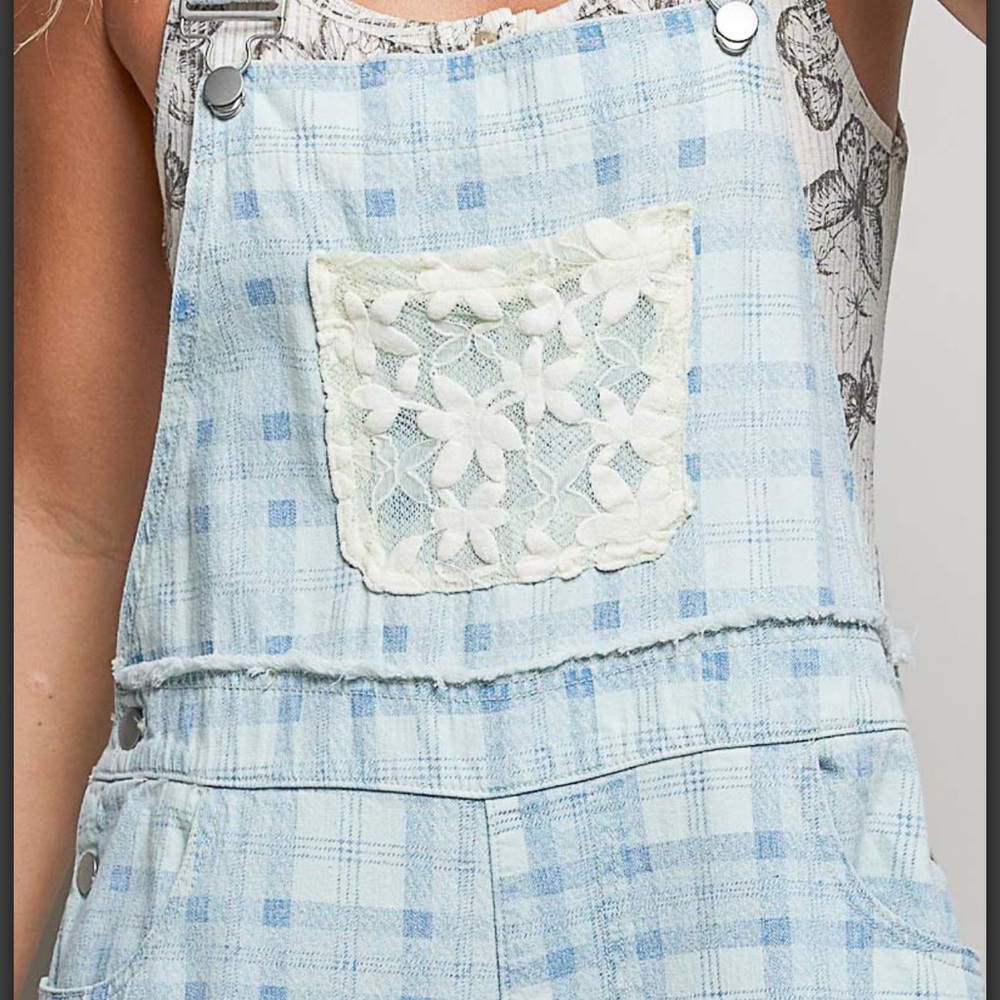 ๐POL Light Blue Plaid Women's Overalls - Picture 5 of 7